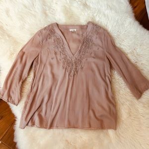 like new Joie embroidery light pink shirt